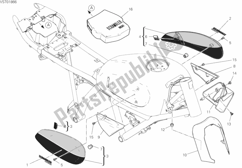 Todas las partes para 37a - Carenado de Ducati Scrambler Flat Track Thailand 803 2019